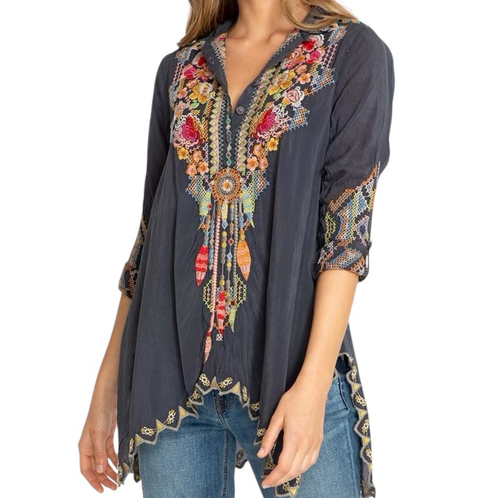 Johnny Was festival tunic in Graphite NWT
